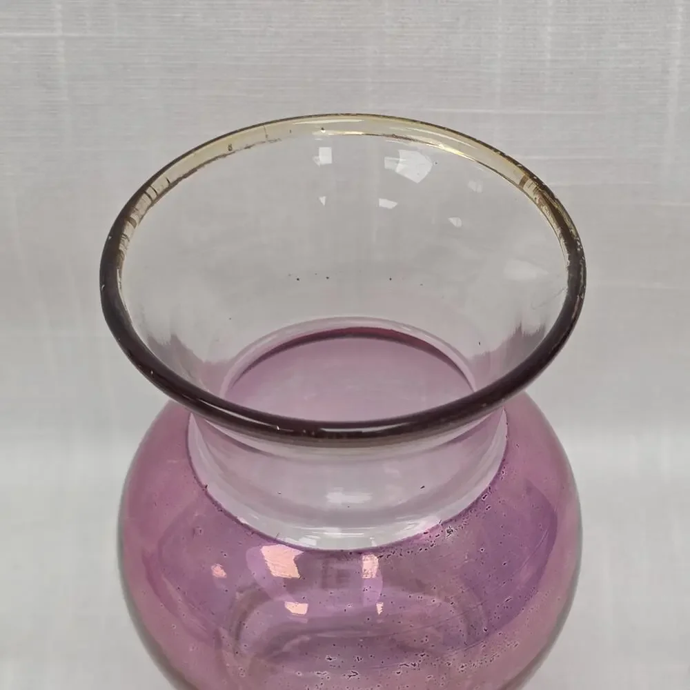 Vintage Pink Art Glass Vase Gold Trim Flared Rim Pedestal Bud Flower Vase 4.5